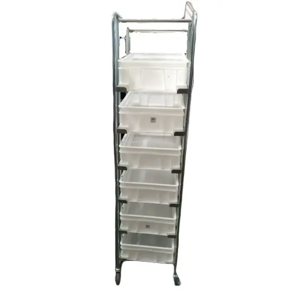 Estanteria con ruedas para 6 cajas inclinadas