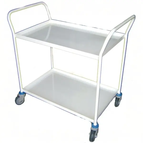 Mesa metálica con ruedas y 2 baldas