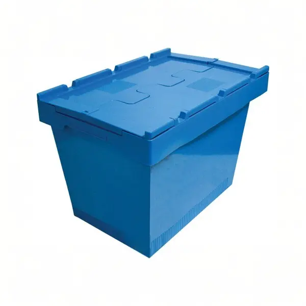 Caja de plástico apilable y encajable Norma Europa con tapa integrada 400x600x442h, Pack de 10 unidades