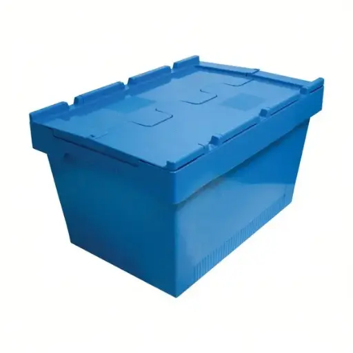 [PLMU-6434AZ] Caja de plástico apilable y encajable Norma Europa con tapa integrada 400x600x343h