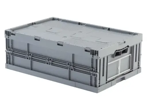 [PEUP-6422CT GR] Caja de plástico plegable y apilable con tapa Norma Europa 600x400x223h. Pack de 10 unidades