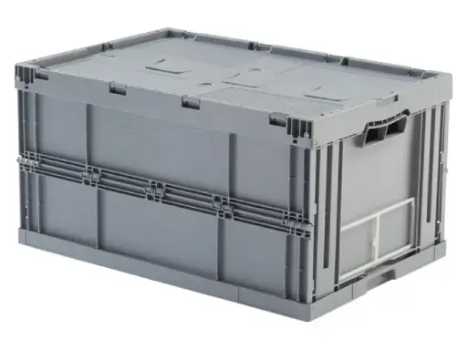 [PEUP-6432CT GR] Caja de plástico plegable y apilable con tapa Norma Europa 600x400x320h. Pack de 10 unidades